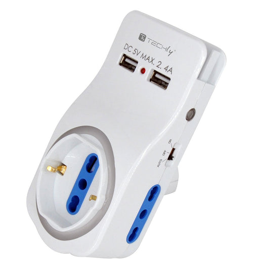 Multipresa 3 Posti e 2 Porte USB con Supporto per Smartphone e Luce Notturna