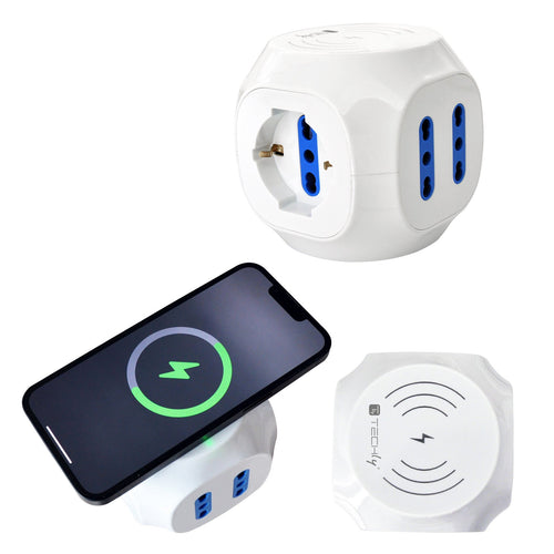 Multipresa a Cubo 4 Posti con USB-A e USB-C&trade QC3.0 e Ricarica Wireless
