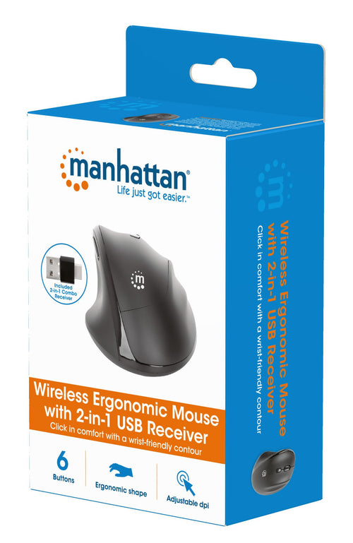 Mouse Ergonomico Wireless con Ricevitore USB-A e USB-C&trade 2 in 1