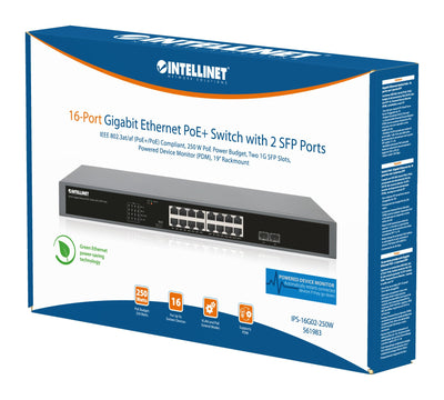 Gigabit Ethernet Switch PoE+ 16 porte con 2 porte SFP