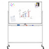 Lavagna Magnetica Bifacciale 90x120 cm con Ruote e Mensola per Pennarelli con Ganci Portablocco