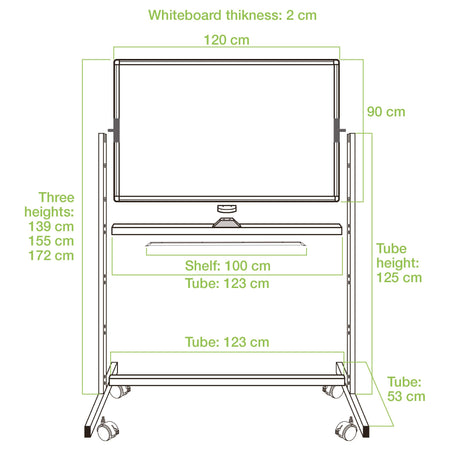 Lavagna Magnetica Bifacciale 90x120 cm con Ruote e Mensola per Pennarelli con Ganci Portablocco
