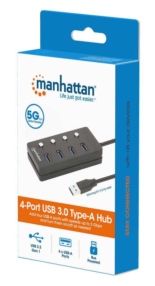 Hub USB 3.0 4 porte Type-A con Interruttori per Singola Porta