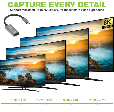 Adattatore USB-C&trade 3.2 a Displayport 1.4 8K@60Hz 15 cm