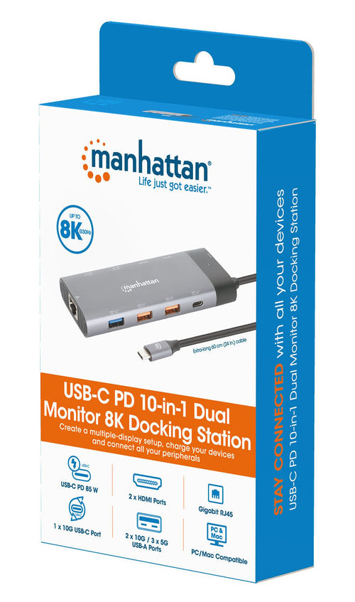 Docking Station USB-C&trade PD Doppio Monitor 8K Multiporta 10 in 1