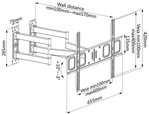 Staffa Universale Full-Motion per Fissaggio a Parete ad Angolo TV 32-70''