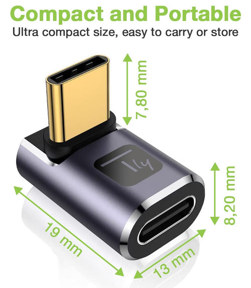 Adattatore USB-C&trade Maschio/Femmina Angolato 90° 40Gbps 4K e 8K
