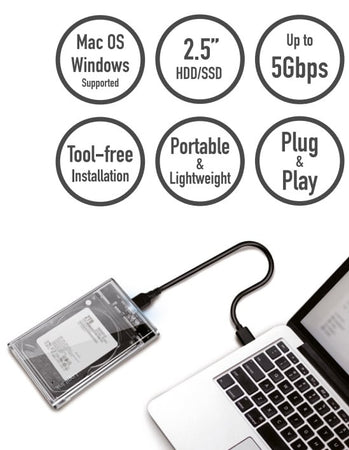 Box HDD/SSD Esterno per Disco Rigido 2.5'' USB 3.0 Trasparente con LED