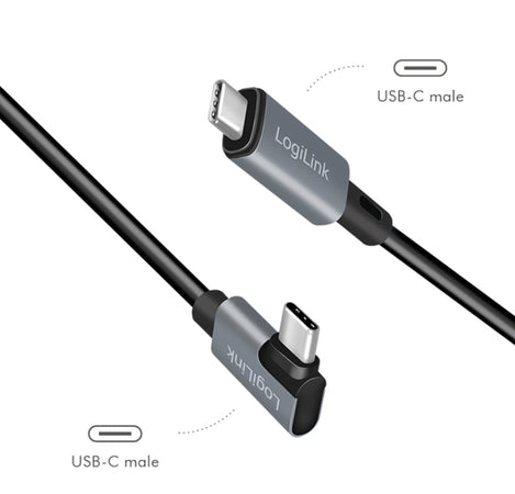 Cavo HighSpeed E-mark PD USB-C&trade Maschio Angolato/USB-C&trade Maschio Dritto 2m Nero