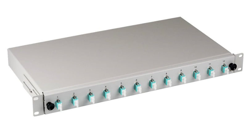 Cassetto Ottico 19'' Assemblato con 12 Bussole e 24 Pigtails LC Duplex Multimodale OM3