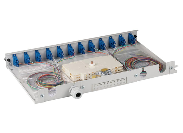 Cassetto Ottico 19'' Assemblato con 12 Bussole e 24 Pigtails SC Duplex Monomodale OS2
