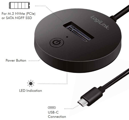 Adattatore USB-C&trade 3.2 Quickport per SSD M.2 NVMe (PCIe) e SATA (NGFF)