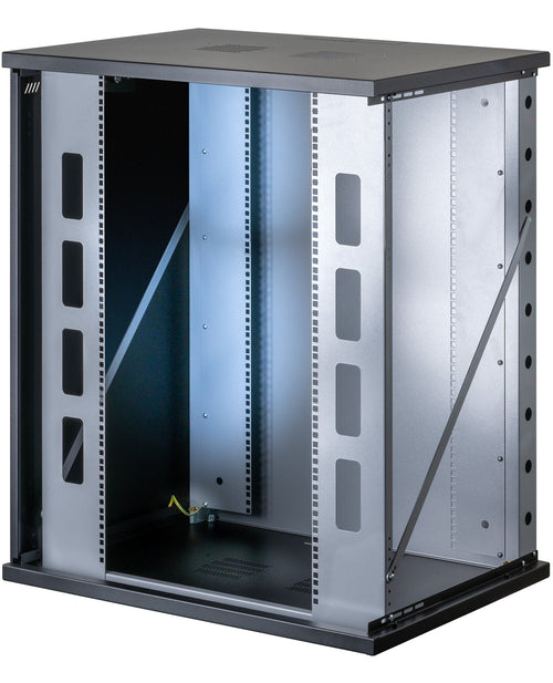 Armadio Rack 19'' a Muro 16U P 600mm L 800mm Porta Vetro Nero