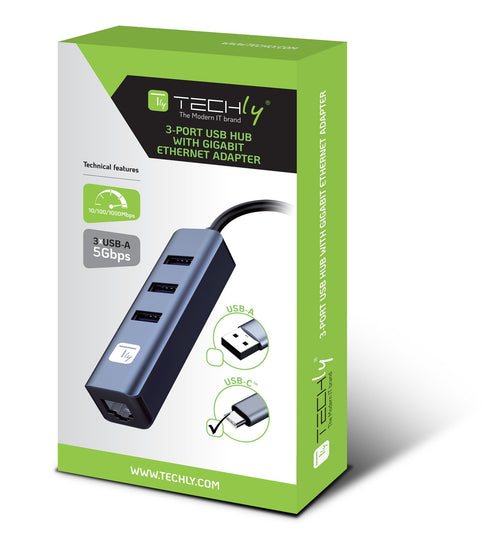 Adattatore Convertitore USB-C&trade a RJ45 Gigabit con Hub 3 Porte USB 5 Gbps