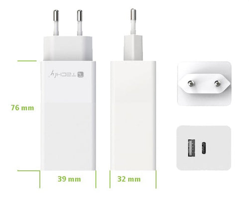 Caricatore Alimentatore USB-C&trade e USB-A da Muro 100W per Smartphone o Tablet