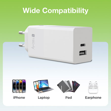 Caricatore Alimentatore USB-C&trade e USB-A da Muro 100W per Smartphone o Tablet