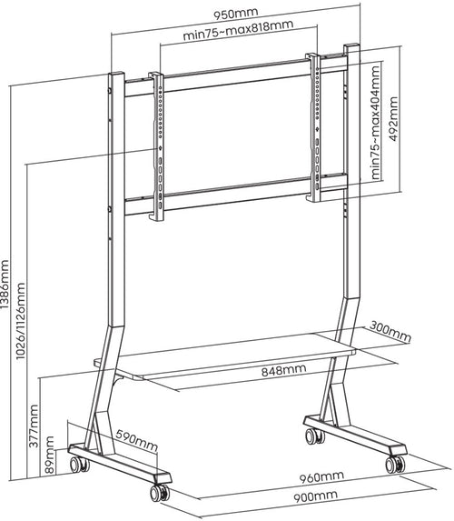 Supporto a Pavimento con Mensola per TV LCD/LED/Plasma 45-90''