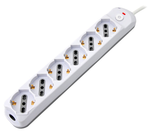 Presa Multipla a 6 Posti Italiana Bipasso/Schuko Spina 16A