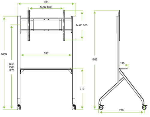 Supporto Mobile da Pavimento Multifunzione per TV LCD/LED/Plasma 55-86'' Bianco