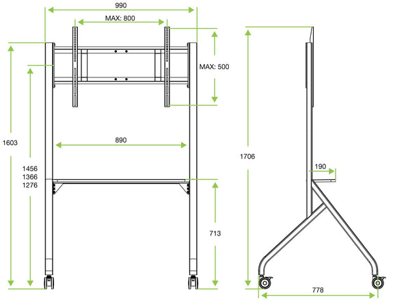Supporto Mobile da Pavimento Multifunzione per TV LCD/LED/Plasma 55-86'' Bianco