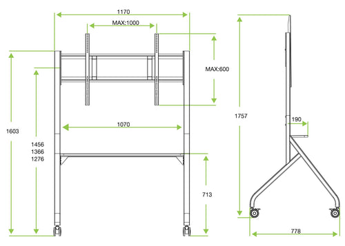 Supporto Mobile da Pavimento Multifunzione per TV LCD/LED/Plasma 65-100'' Bianco