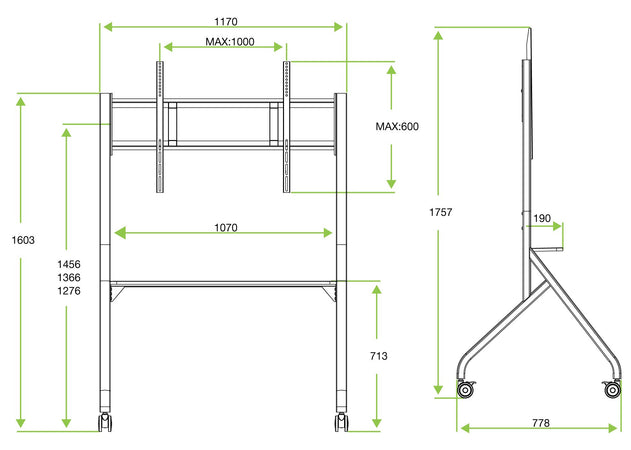 Supporto Mobile da Pavimento Multifunzione per TV LCD/LED/Plasma 65-100'' Bianco