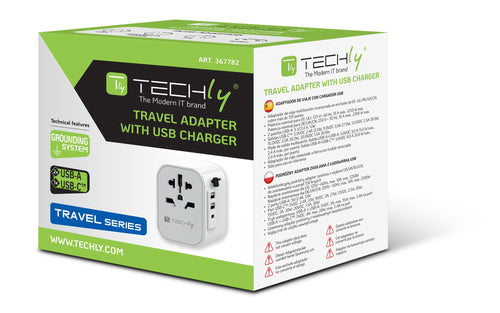 Adattatore da Viaggio Universale 150 Paesi 2 porte USB-A e 1 porta USB-C&trade Bianco