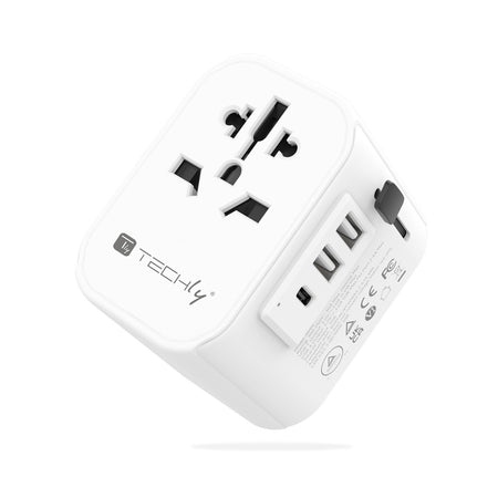 Adattatore da Viaggio Universale 150 Paesi 2 porte USB-A e 1 porta USB-C&trade Bianco