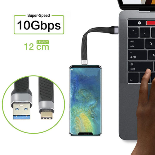 Cavo Corto Piatto USB-C&trade Maschio a USB-A Maschio Ricarica Rapida FPC 12 cm