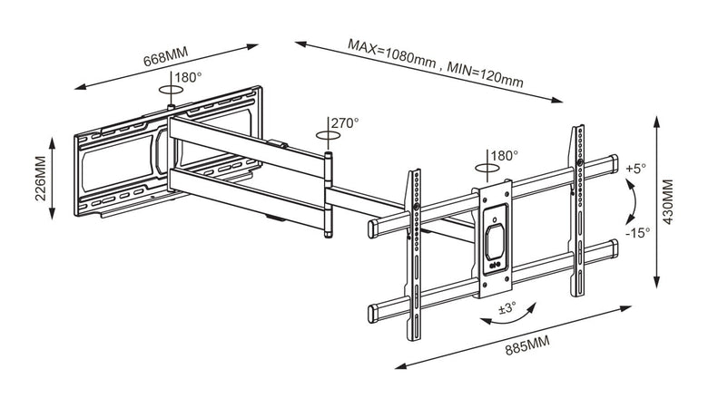 Supporto a Muro Extra Long Full Motion per TV 42-80''