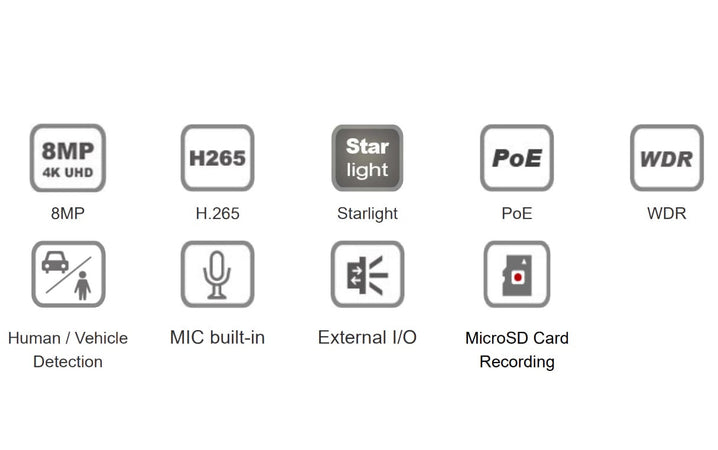 Telecamera IP Bullet IR H.265 da 8MP Rilevamento Basato su AI, DGM8109SVAT