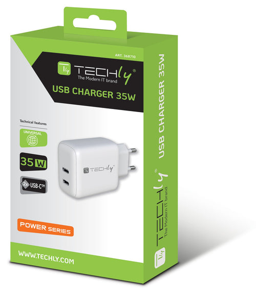 Caricatore Alimentatore 2 porte USB-C&trade da Muro 35W