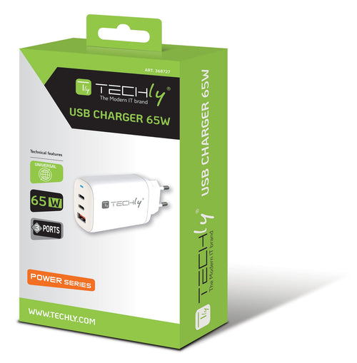 Caricatore Alimentatore 2 porte USB-C&trade e 1 USB-A da Muro 65W