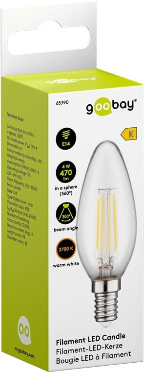 Lampadina LED Candela E14 Bianco Caldo 4W Filamento Classe E