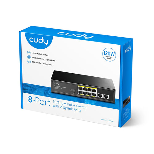 Switch PoE+ 10/100M a 8 Porte con 2 Porte Uplink, FS1010P