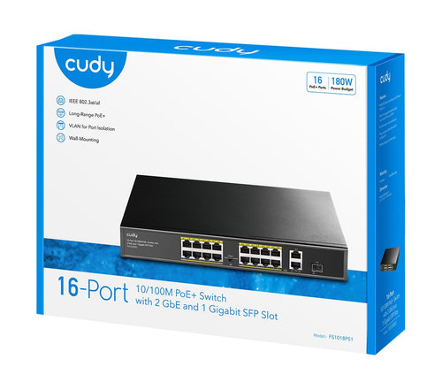 Switch PoE+ 10/100M a 16 Porte con 2GbE e 1 Porta SFP, FS1018PS1