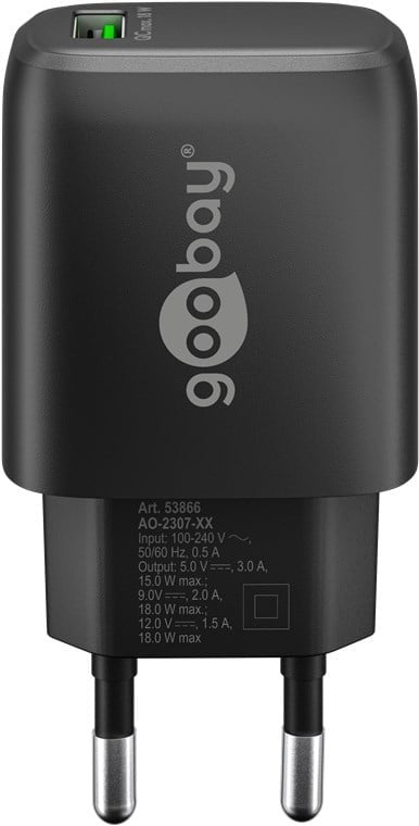 Caricabatterie Ricarica Rapida USB QC 3.0 (18 W) Nero
