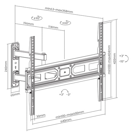 Supporto da Parete per TV LED LCD 37-70'' Full-Motion con Regolazione Post Installazione