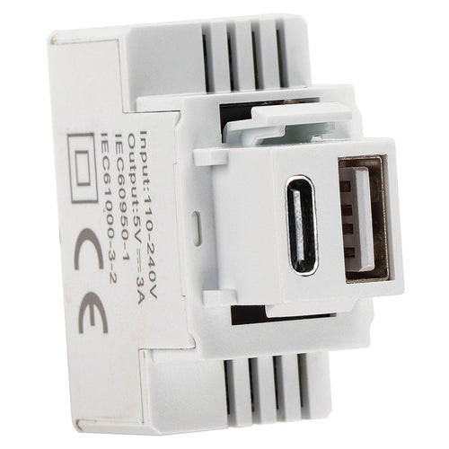 Alimentatore Compatto da Incasso Keystone USB-A e USB-C&trade 20W 5-12V Bianco