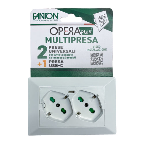 Multipresa Universale da Incasso con Doppia Presa Bipasso Italiana Schuko Bianco