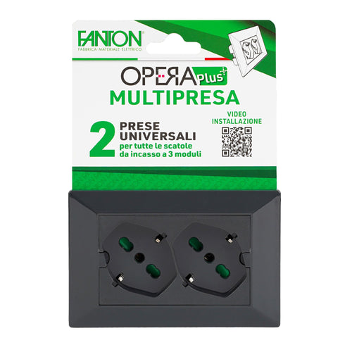 Multipresa Universale da Incasso con Doppia Presa Bipasso Italiana Schuko Nero
