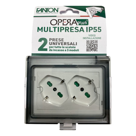 Multipresa Universale IP55 da Incasso con Doppia Presa Bipasso Italiana Schuko Precablata