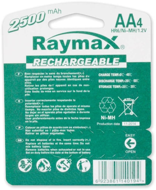 Blister 4 Batterie Ricaricabili Stilo AA 2500 mAh