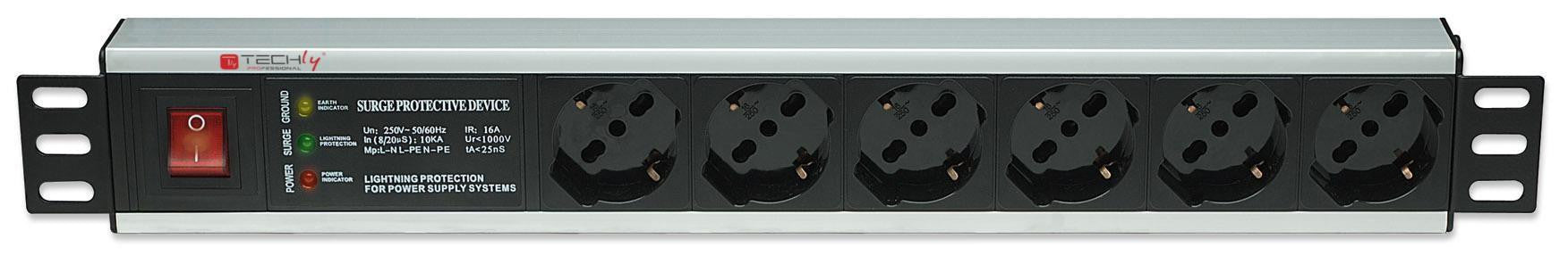 Multipresa 6 Posti Rack 19'' con Protezione e Interruttore Spina Italiana 1,5U