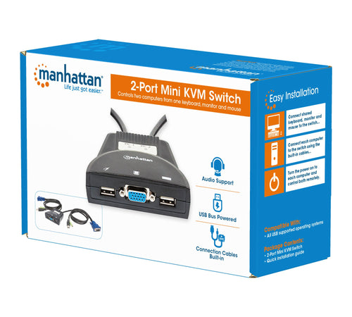 Mini KVM Switch 2 Porte USB con Audio