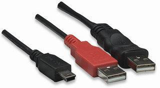 Cavo USB 2.0 ad Y 2xA maschio/mini B maschio 0,6 m