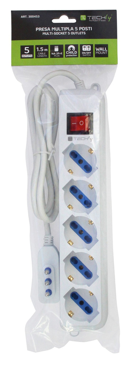 Multipresa 5 Posti Italiana Bipasso / Schuko Spina Angolata