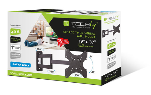 Supporto a muro per TV LED LCD 19-37'' inclinabile 3 snodi nero