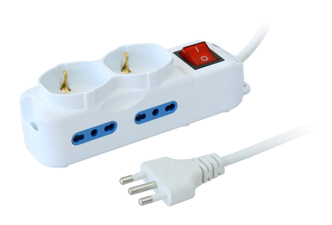 Multipresa 4 Posti Italiana Bipasso / 2 Schuko con Interruttore