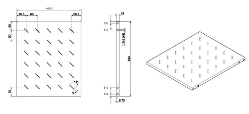 Mensola per rack 19'' 530 mm Nera 4 punti
